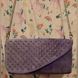 Vintage Y2K D'Andrea Hombre Purple Suede Goth Moto Stud Crossbody Purse Bag